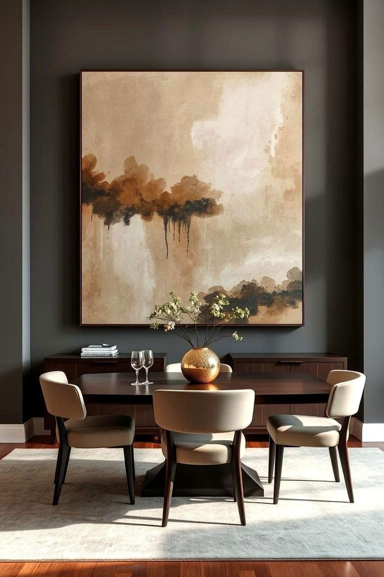 Select Large Scale Artwork for Bold Statements - 25 masculine dining room ideas