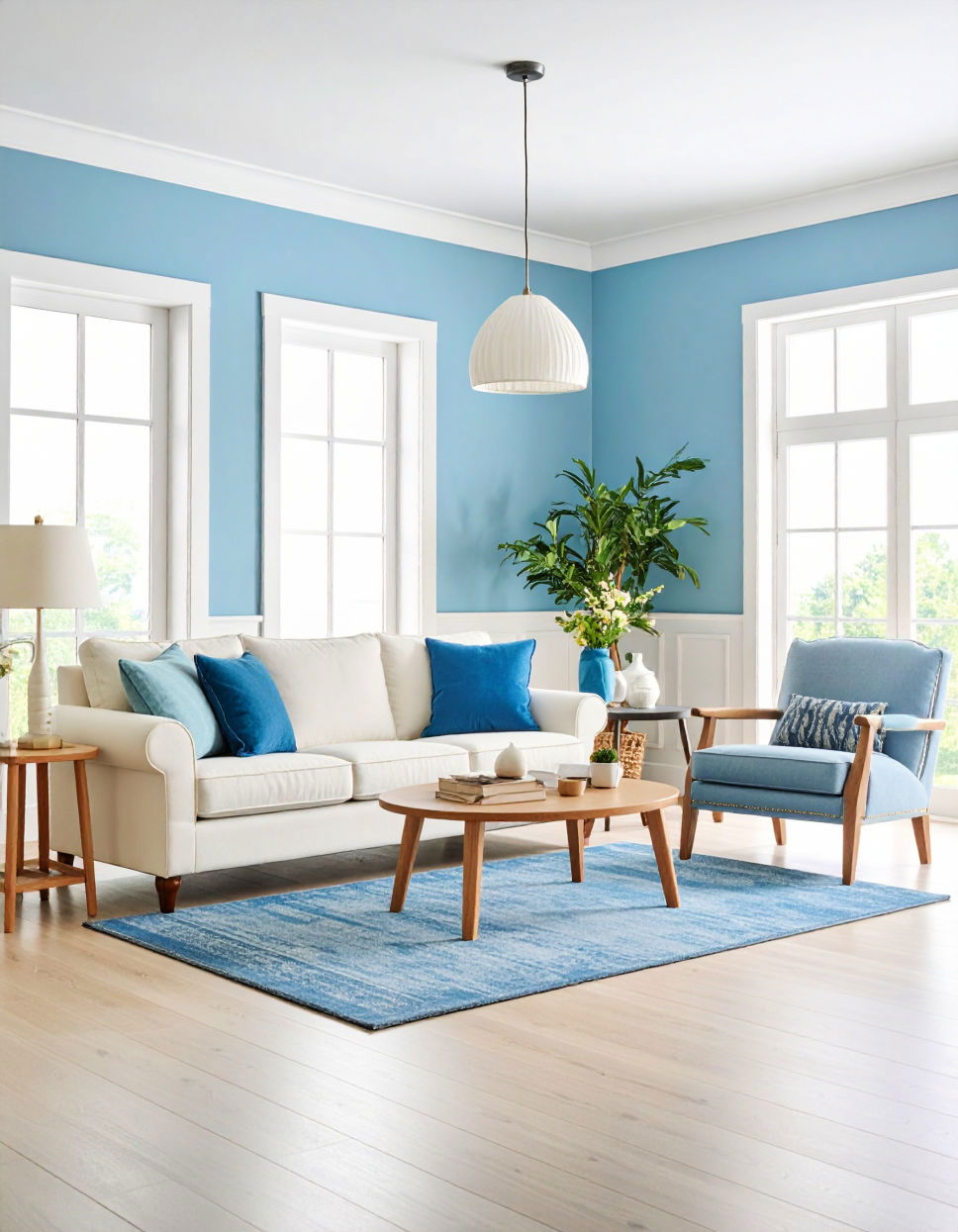 Serene Blue and Soft White for Openness Two Colour Combination for Living Room