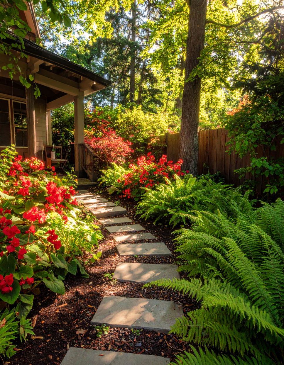 Shade Garden with Colorful Blooms