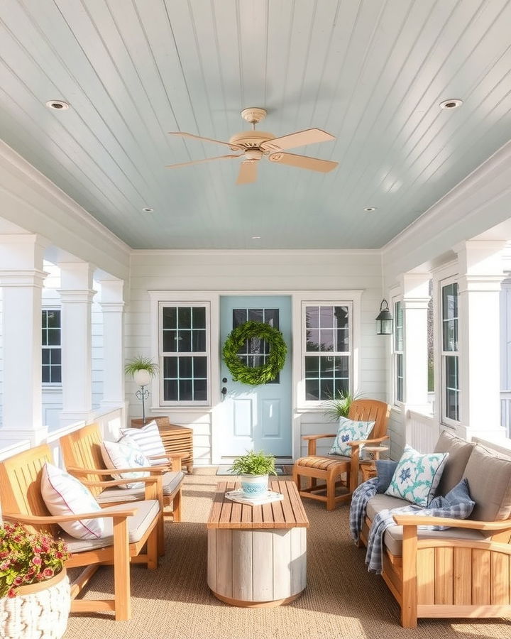 Shiplap Ceiling with Vinyl for a Coastal Feel Vinyl Porch Ceiling Ideas