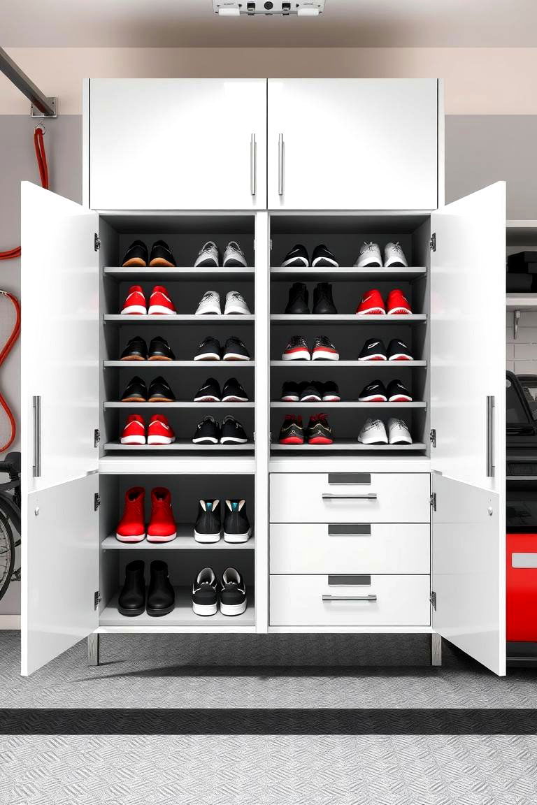 Shoe Cabinets with Sliding Doors - 25 Garage Shoe Storage Ideas