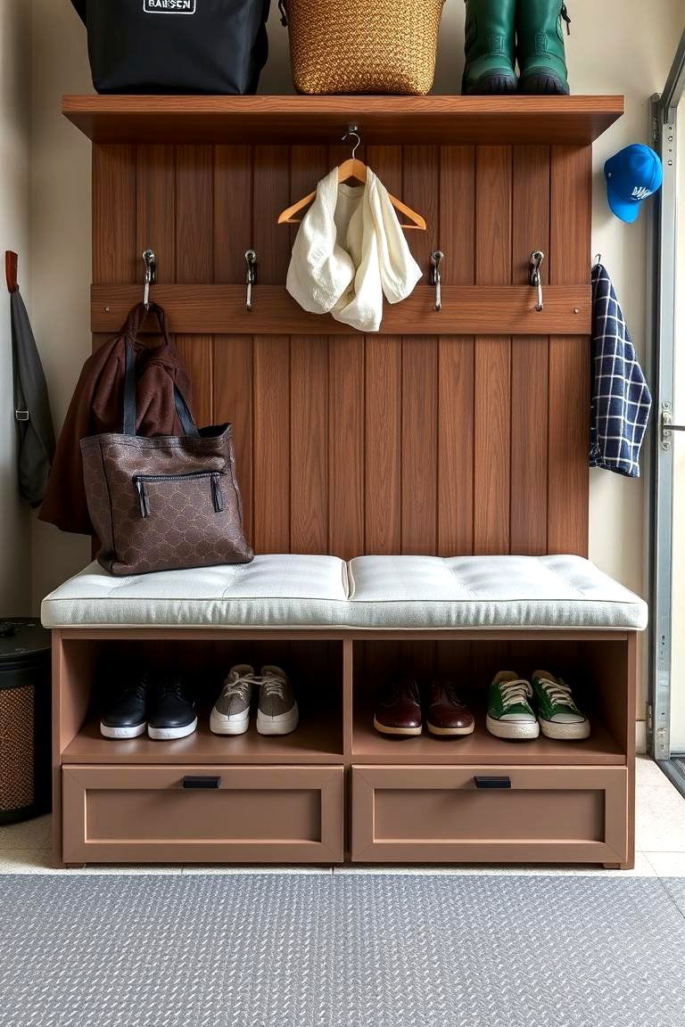 Shoe Storage Cabinets with Cushioned Seats - 25 Garage Shoe Storage Ideas