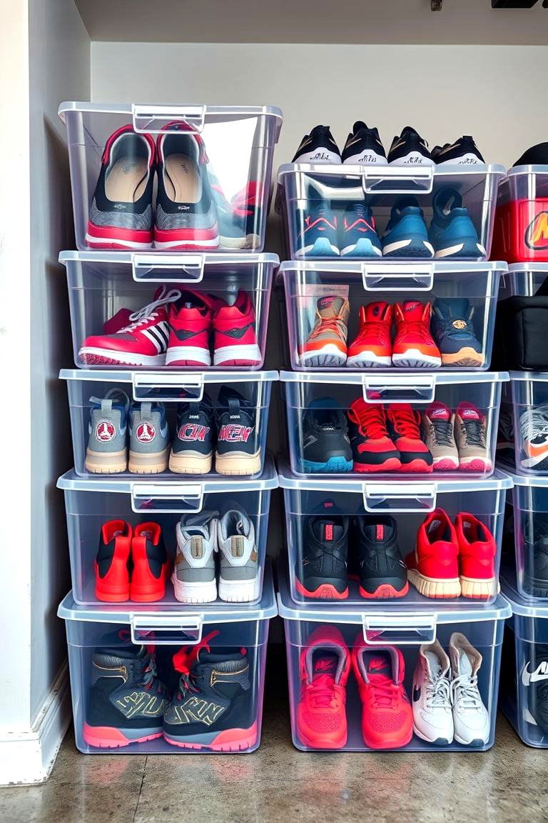Shoe Storage with Clear Containers - 25 Garage Shoe Storage Ideas