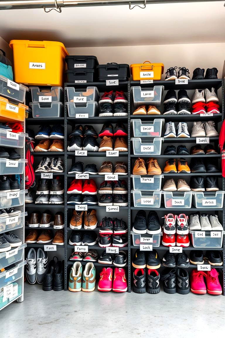 Shoe Storage with Labels - 25 Garage Shoe Storage Ideas