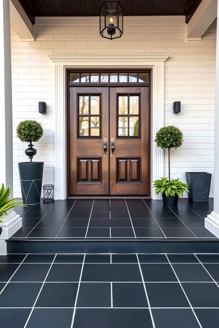 Simple Black Tiles for Sophisticated Elegance - 25 Front Porch Tile Ideas