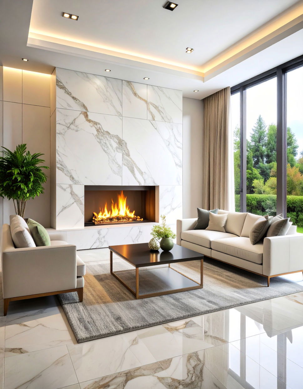 Single Slab Marble Fireplace