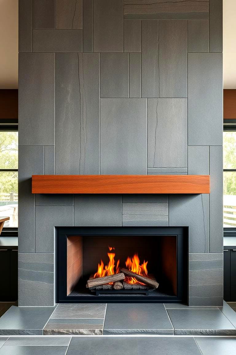 Slate Stone Fireplace with a Contemporary Twist - 25 Floor-to-Ceiling Stone Fireplace Ideas