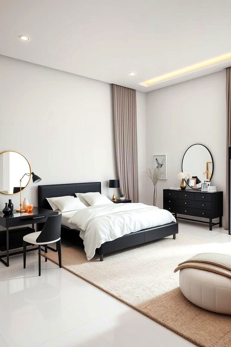 Sleek Black Furniture - 25 Feminine Black and White Bedroom Ideas