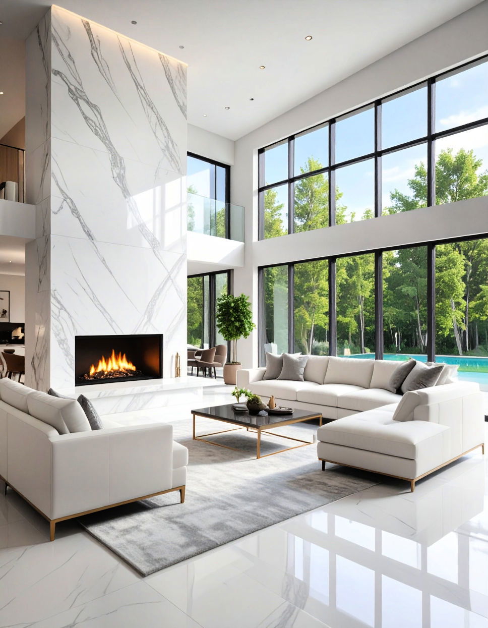 Sleek Marble for Contemporary Elegance Two story Fireplace Ideas