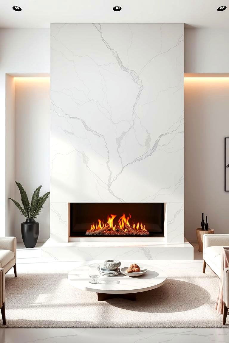 Sleek Marble for a Modern Vibe - 25 Floor to Ceiling Stone Fireplace Ideas