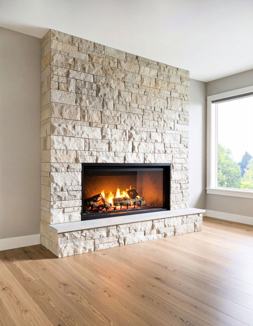 Sleek Recessed Stone Fireplace