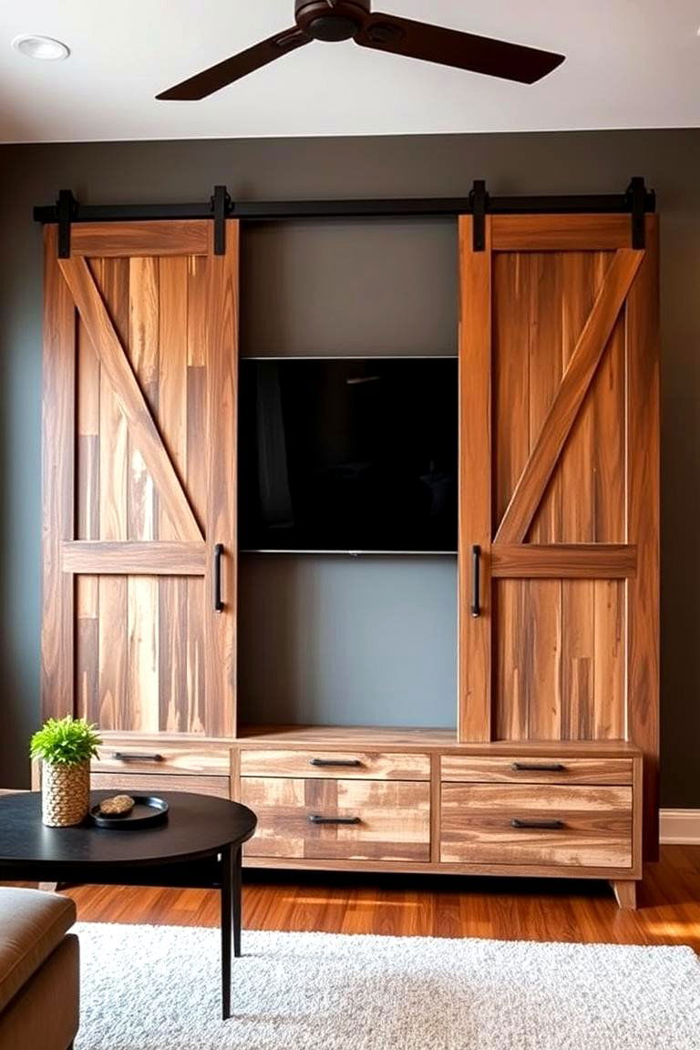Sliding Barn Doors to Conceal the TV - 25 Tv Accent Wall Ideas