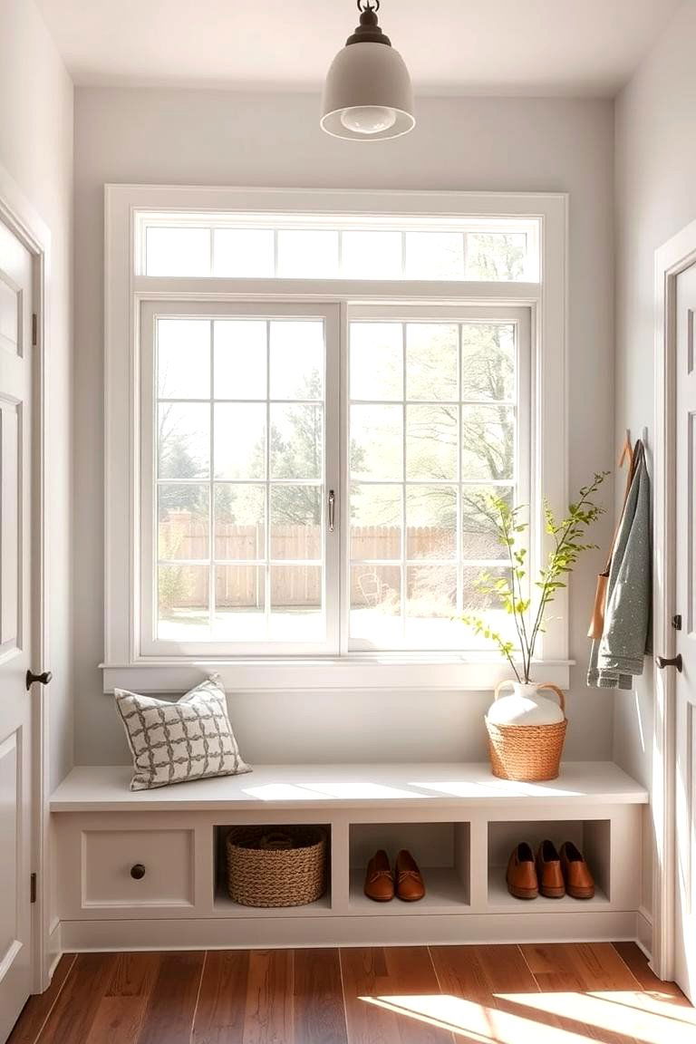 Sliding Window for Natural Light - 25 Farmhouse Mudroom Ideas