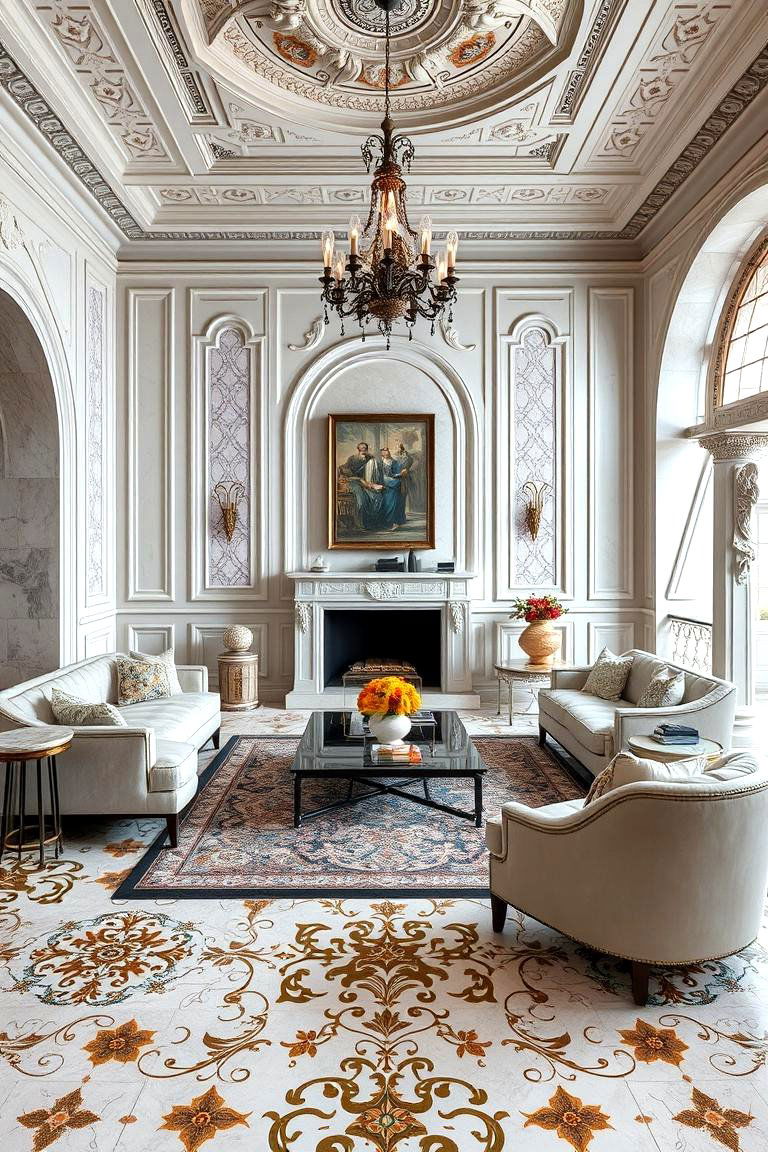 Small Format Tiles for Intricate Patterns - 25 Marble Floor Living Room Ideas