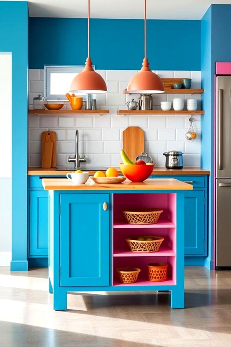 Small Island with a Pop of Color - 25 Farmhouse Kitchen Island Ideas