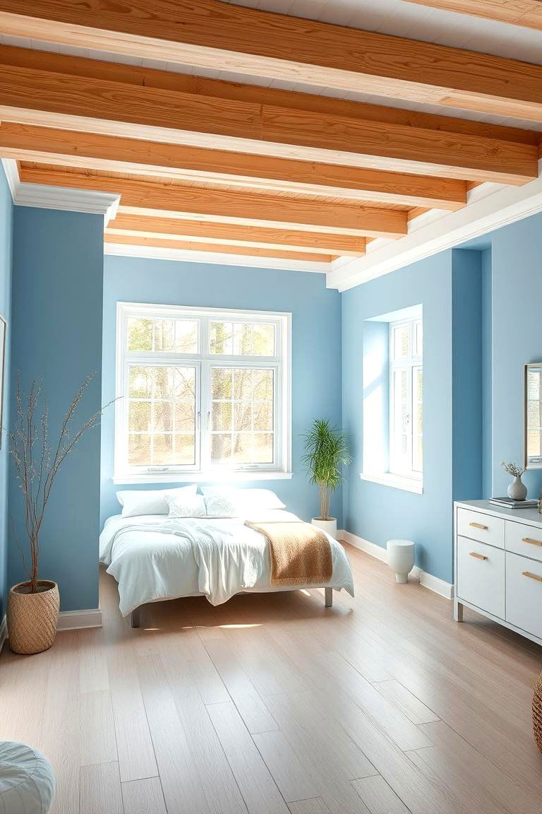 Soft Blue Walls with Light Wood Floors - 25 Floor and Wall Color Ideas
