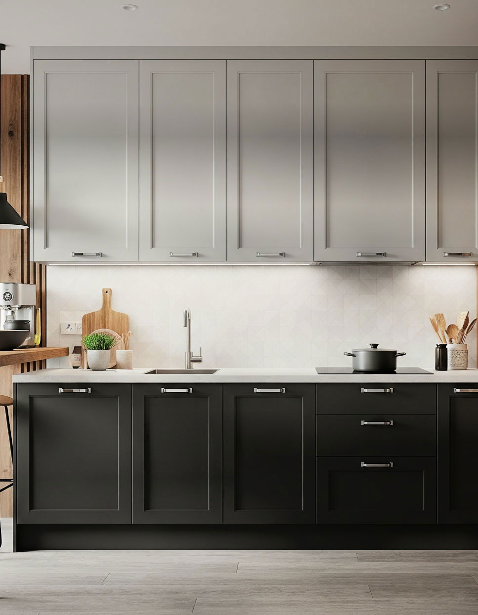 Soft Grey and Charcoal Two Tone Kitchen Cabinet Ideas