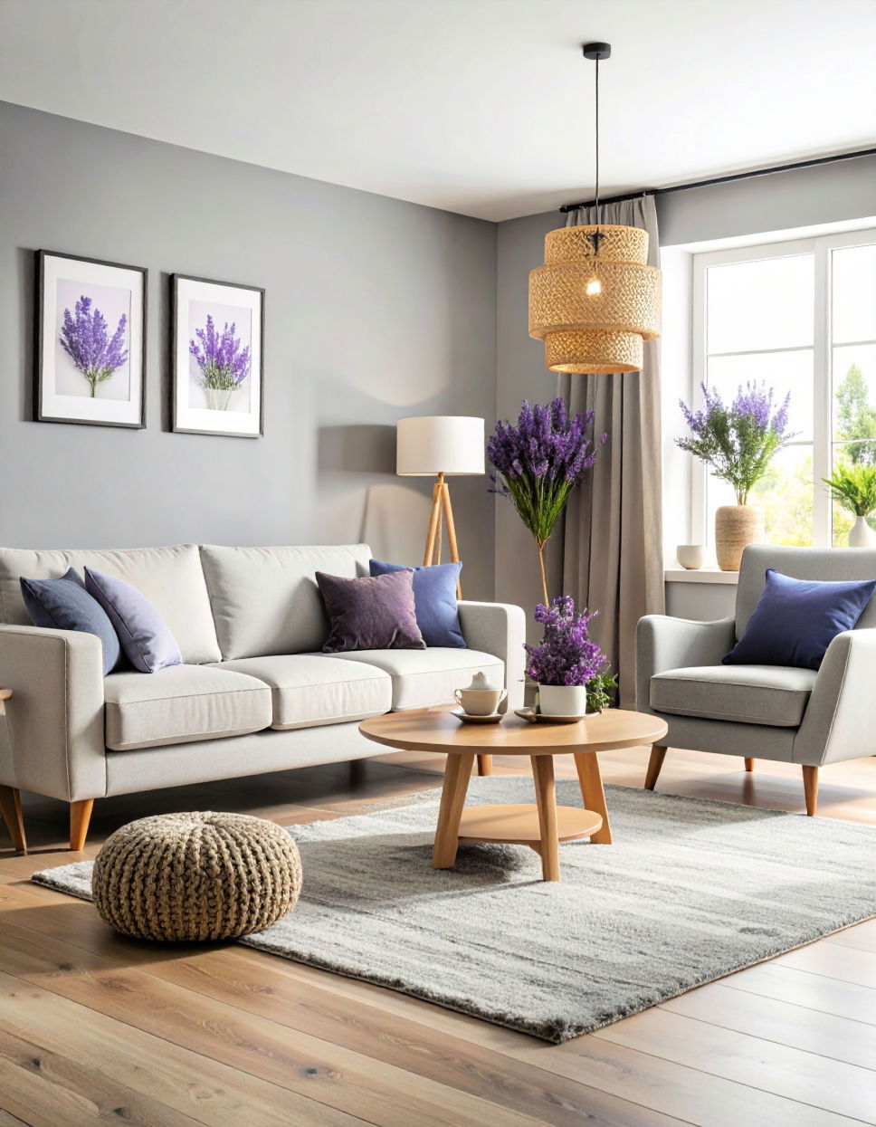 Soft Lavender and Pale Grey for Calming Serenity Two Colour Combination for Living Room