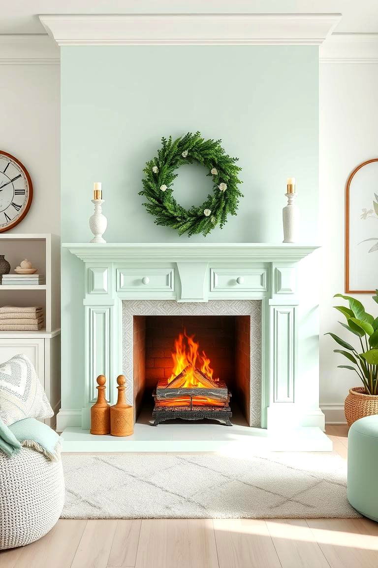 Soft Mint Green for a Fresh Relaxing Feel - 25 Fireplace Paint Ideas