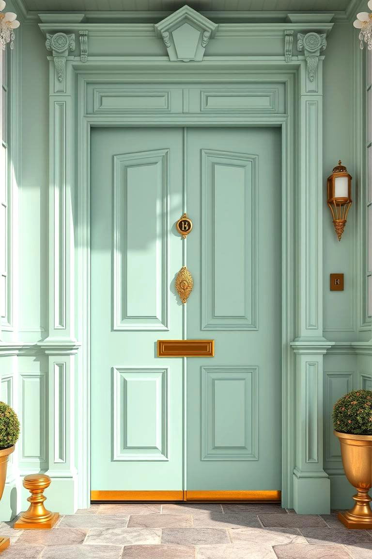 Soft Mint Green with Gold Accents for Elegance - 25 Green Front Door Ideas