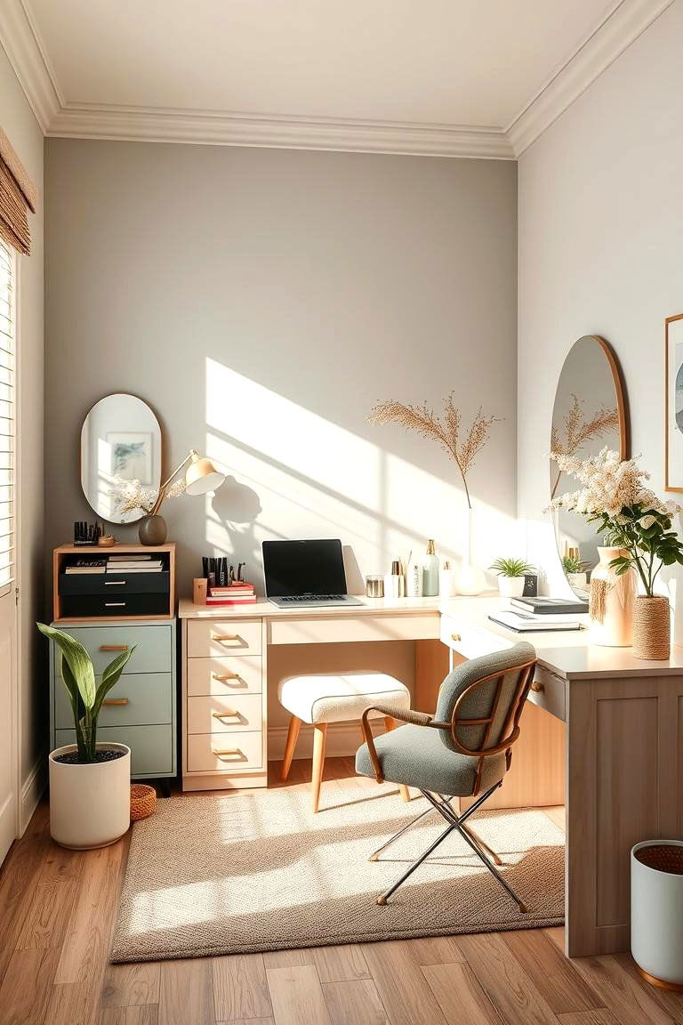 Soft Natural Color Palette for a Calming Vibe - 25 Makeup Room Ideas