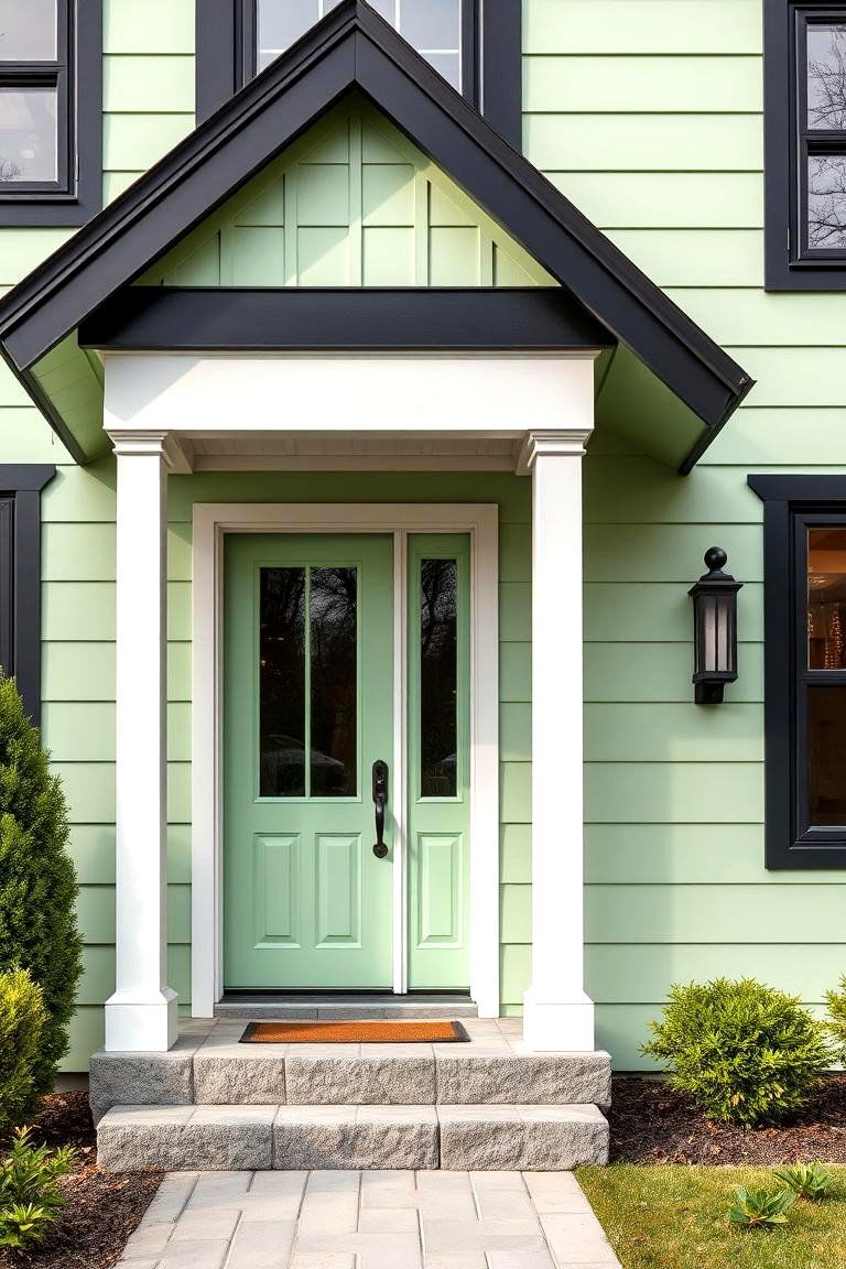Soft Pistachio Green with Glossy Black Trim - 25 Green House Exterior With Black Trim