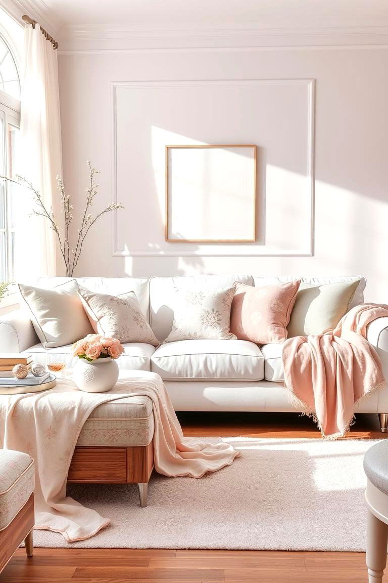 Soft and Feminine with Pastel Accents - 25 White Couch Living Room Ideas