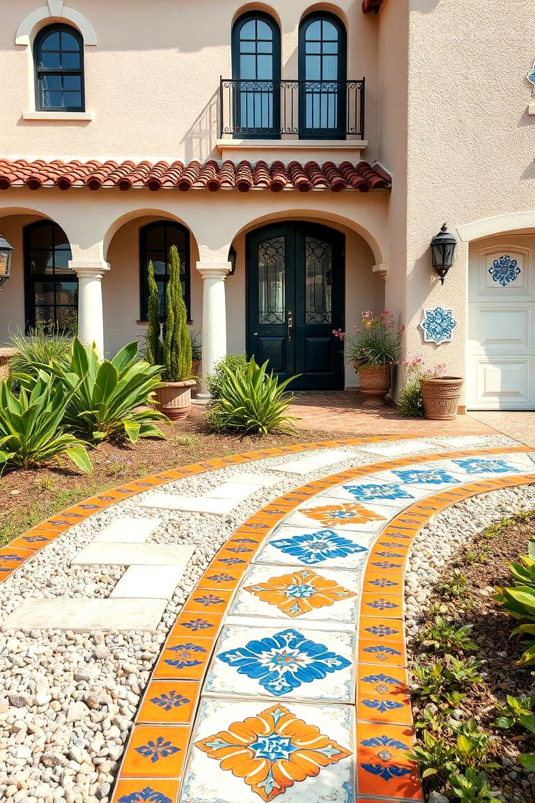 Spanish Tile Accents for Colorful Contrast - 25 front yard spanish style landscaping ideas