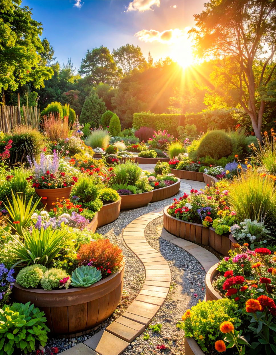 Spiral Garden with Decorative Planters