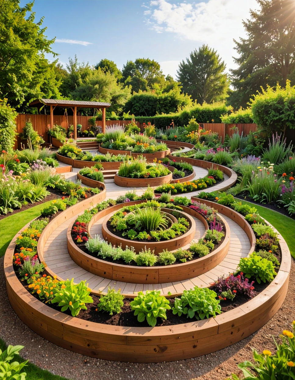 Spiral Garden with Raised Beds