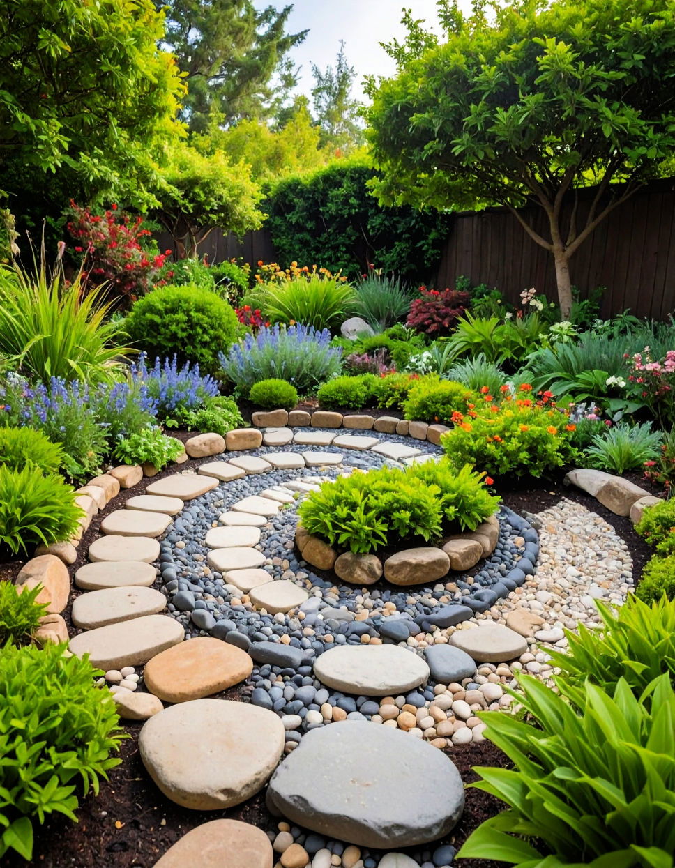 Spiral Garden with Rock Border