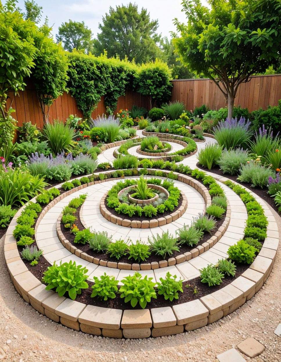 Spiral Herb Garden with Edging Stones