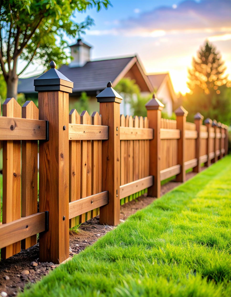 Split Rail Fence with Decorative Post Caps
