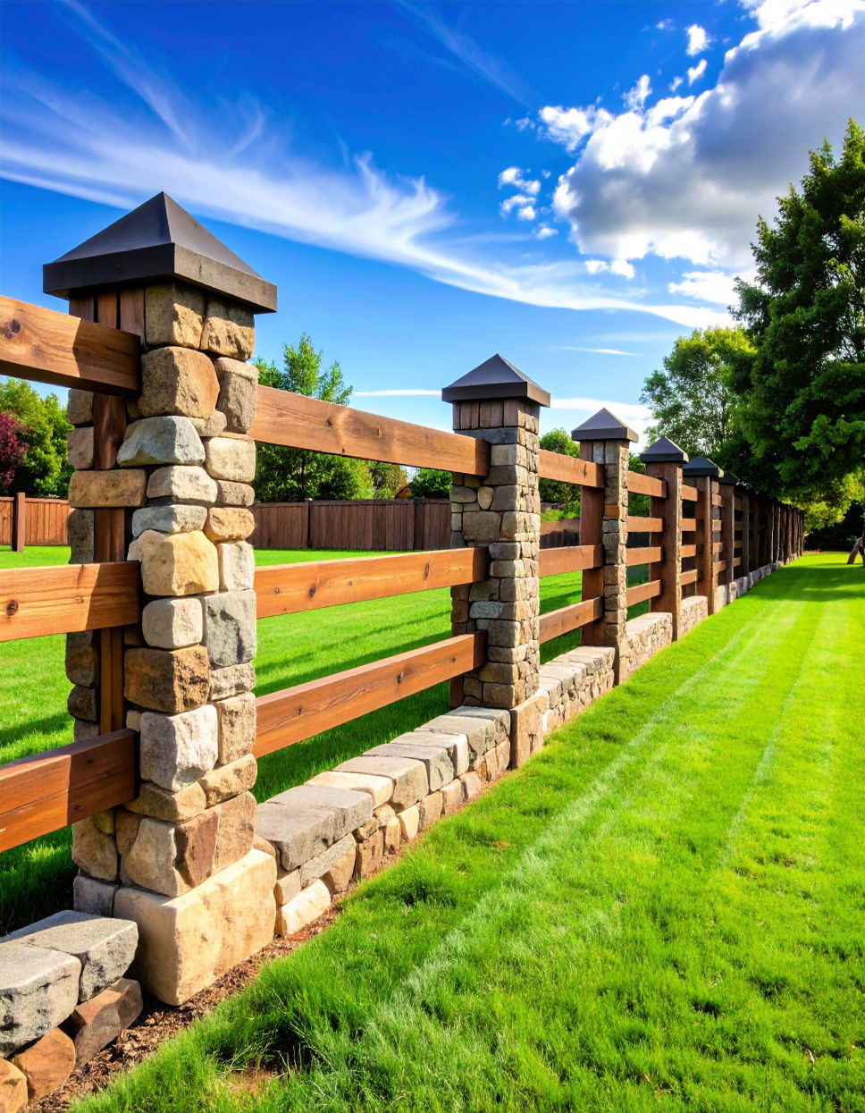 Split Rail Fence with Stone Columns