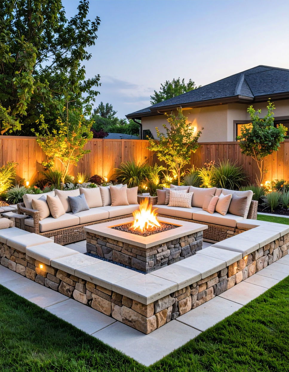 Square Fire Pit with Built In Seating