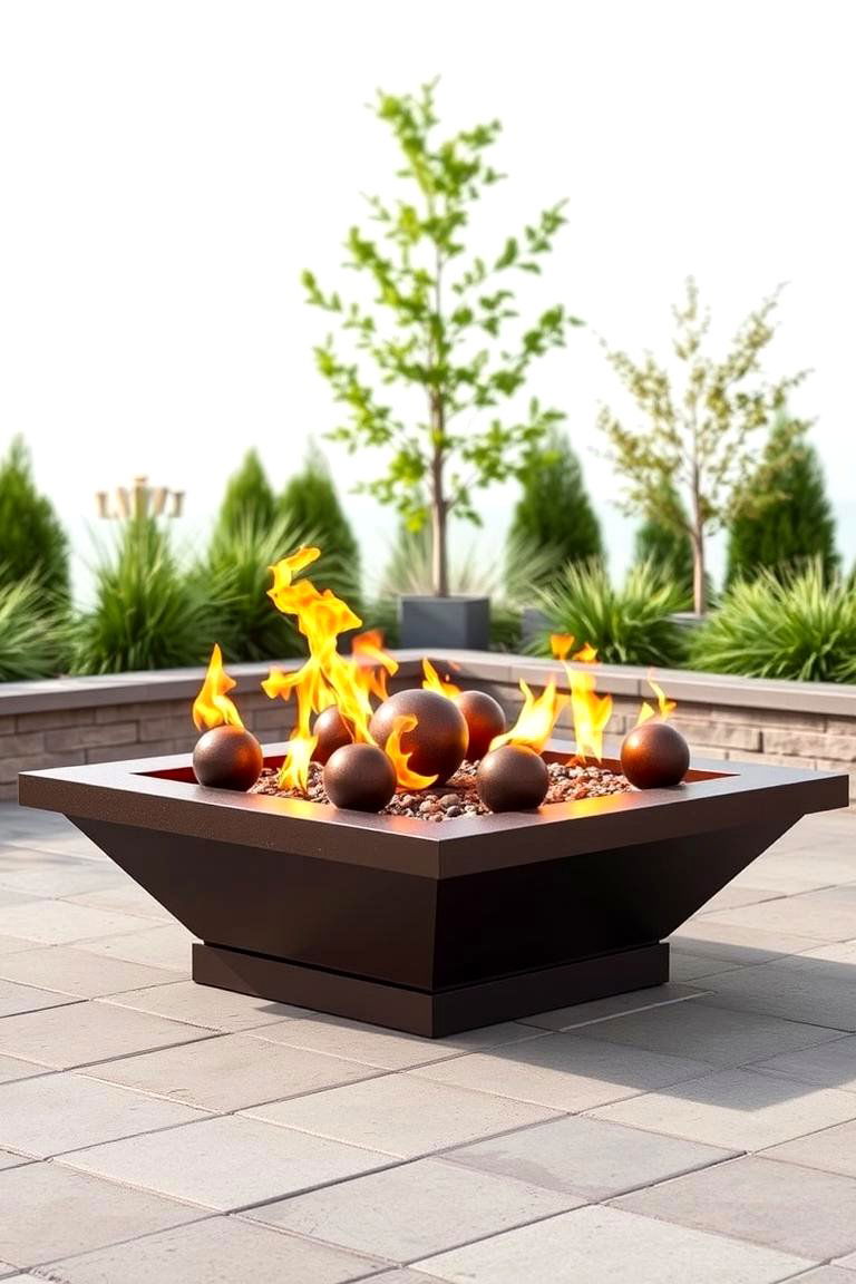 Square Fire Pit with Decorative Fire Balls - 25 Square Fire Pit Ideas