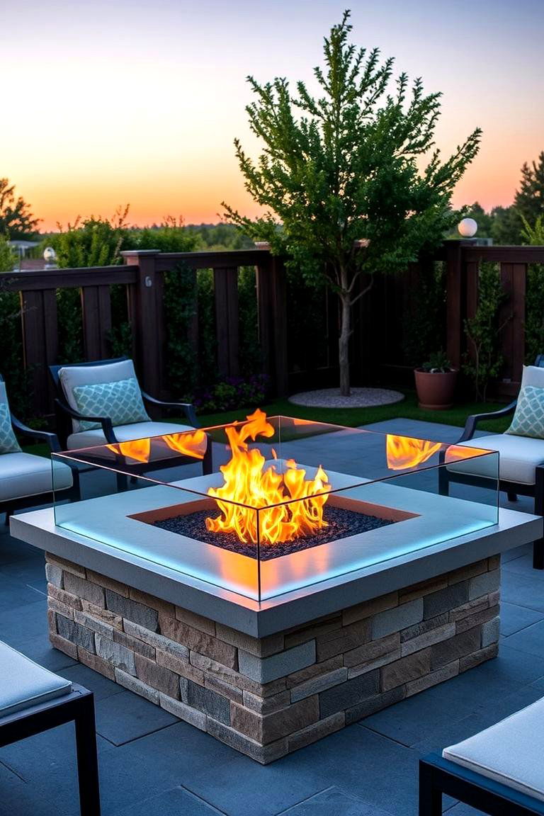 Square Fire Pit with Glass Surround - 25 Square Fire Pit Ideas