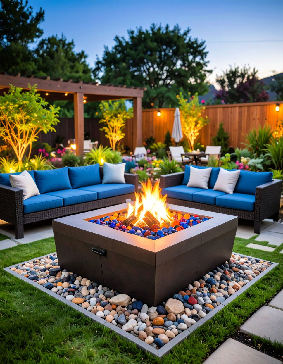 Square Fire Pit with Lava Rocks