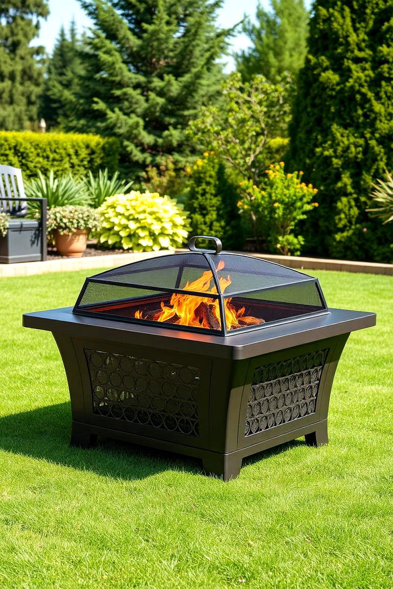 Square Fire Pit with Retractable Cover - 25 Square Fire Pit Ideas