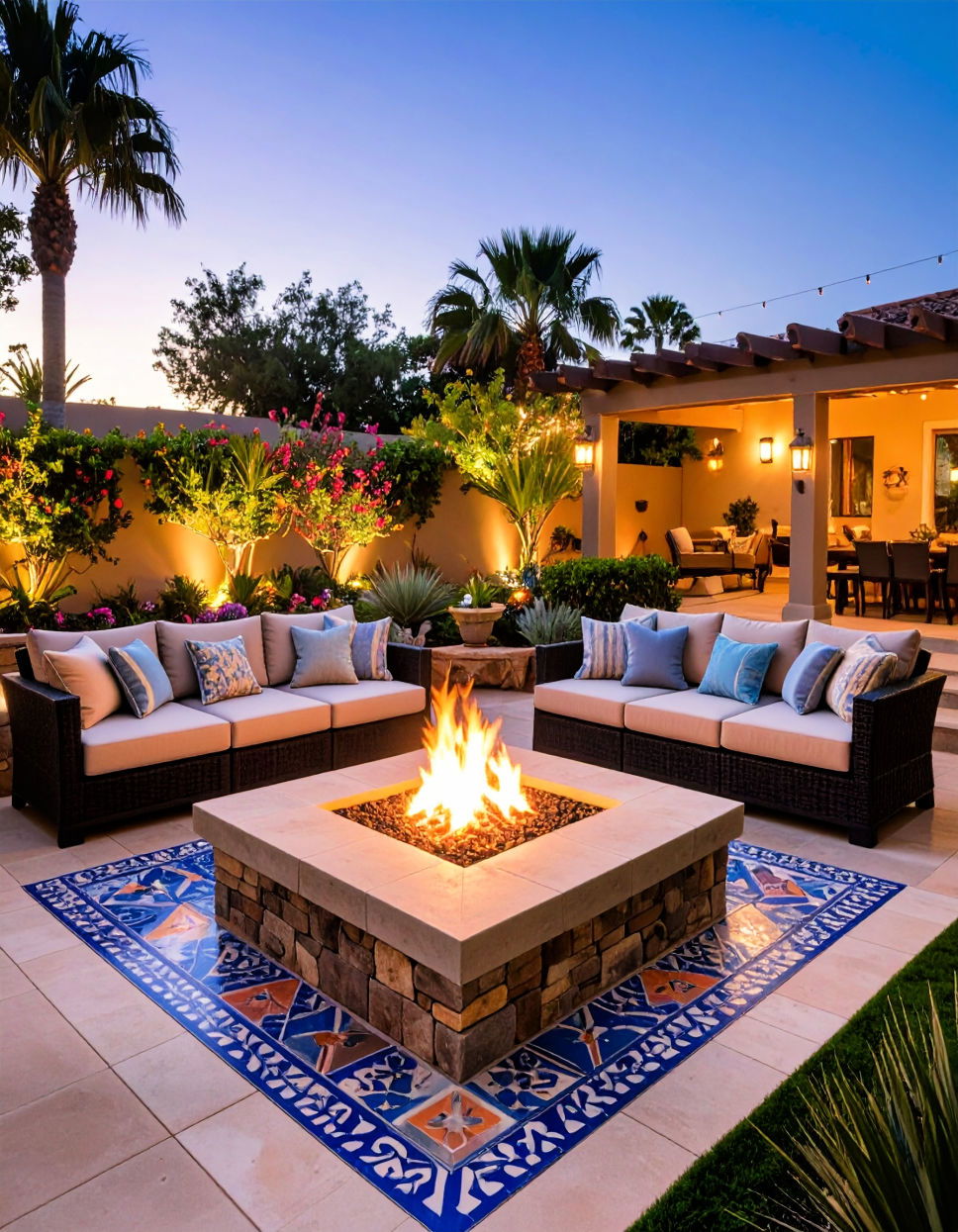 Square Fire Pit with Tiled Surface