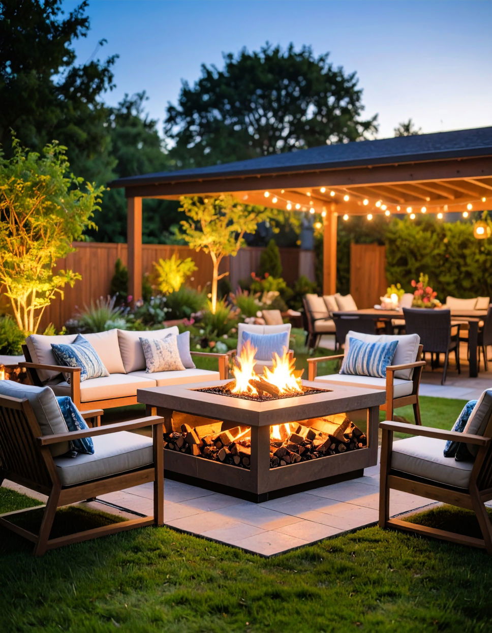 Square Fire Pit with Wood Storage