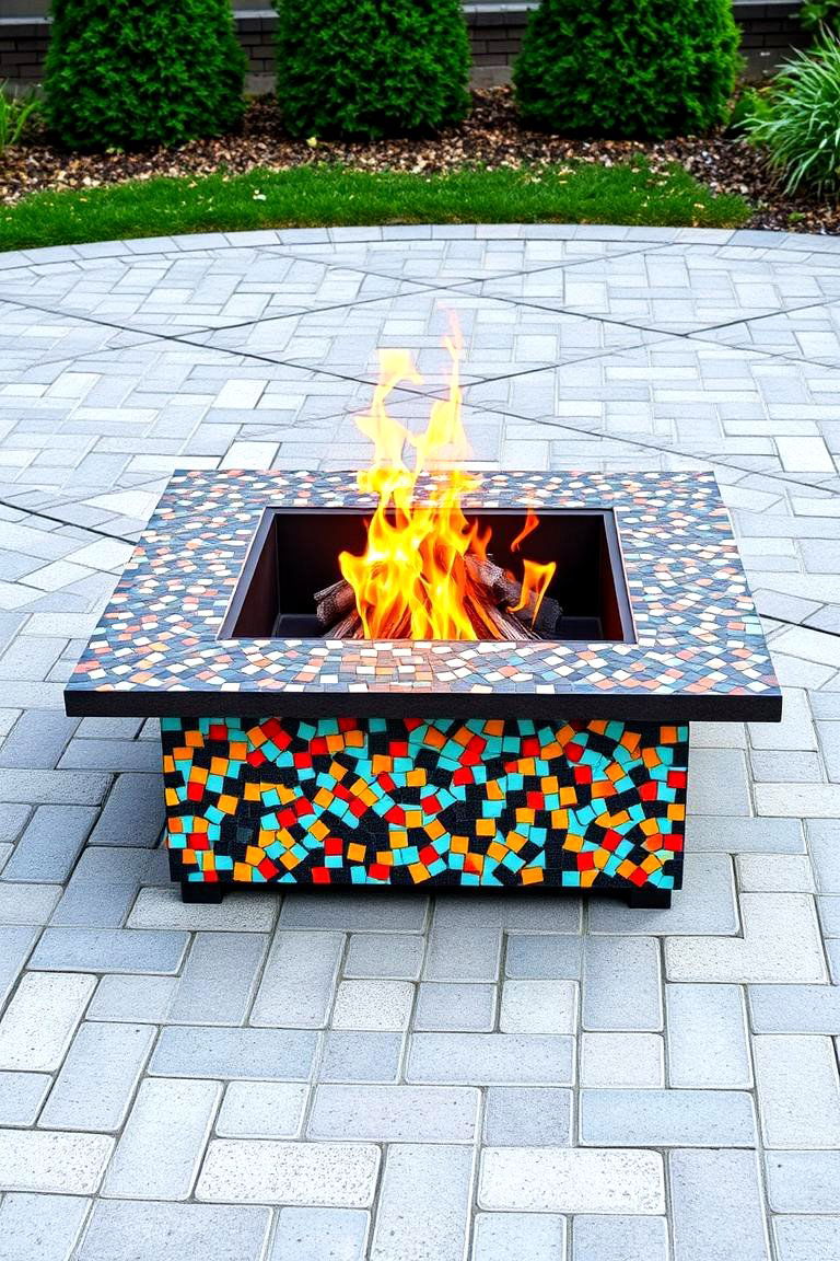 Square Fire Pit with a Mosaic Design - 25 Square Fire Pit Ideas