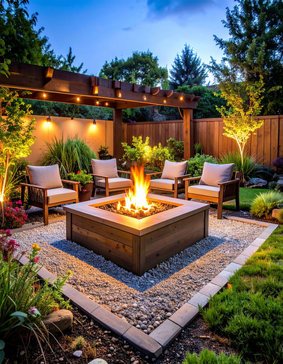 Square Fire Pit with a Simple Gravel Base