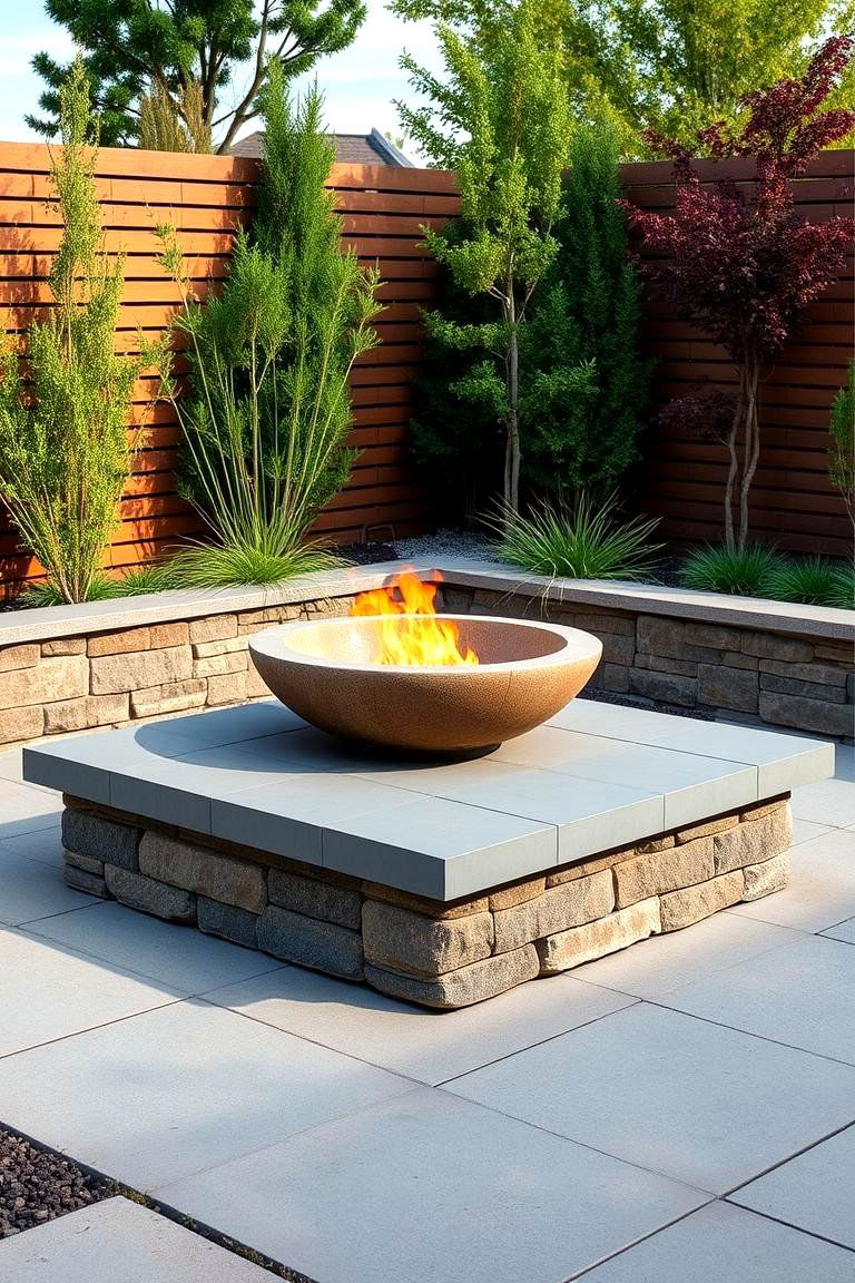 Square Fire Pit with a Stone Bowl - 25 Square Fire Pit Ideas