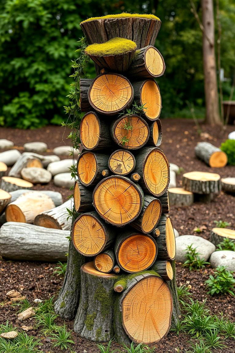 Stack Tree Stumps to Create a Rustic Tower - 25 Tree Stump Decorating Ideas