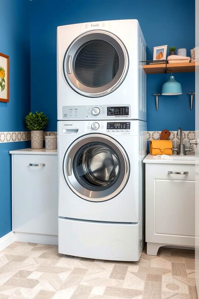 Stackable Laundry Room with Tile Flooring - 25 Stackable Laundry Room Ideas