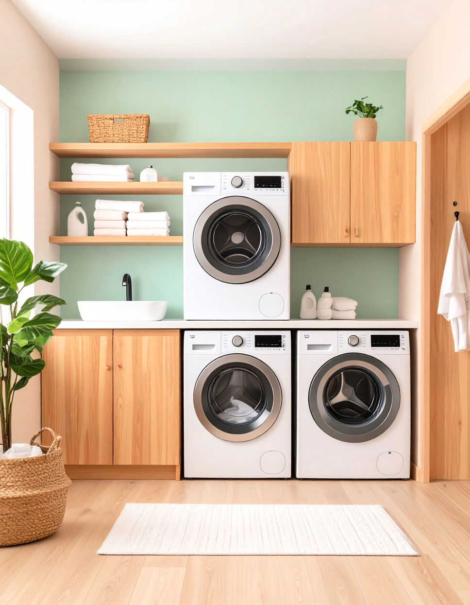 Stackable Laundry Room with a Pet Washing Station