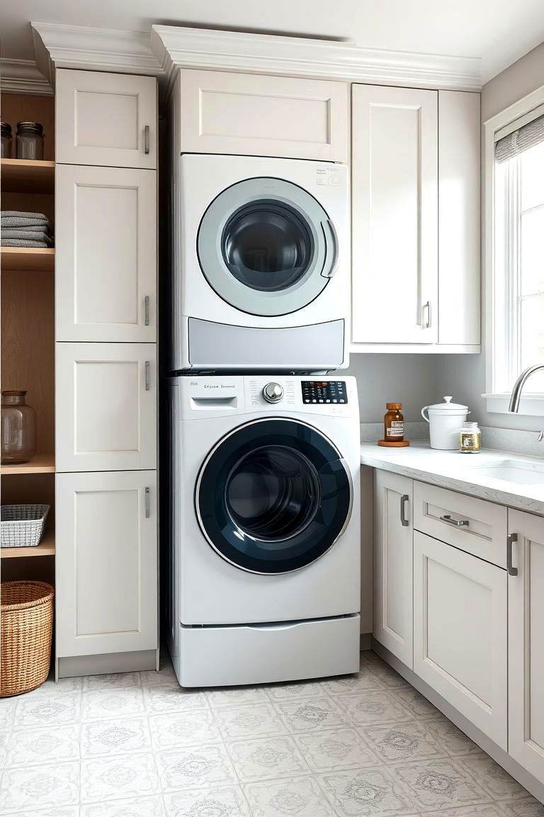 Stackable Laundry with Hidden Storage - 25 Stackable Laundry Room Ideas
