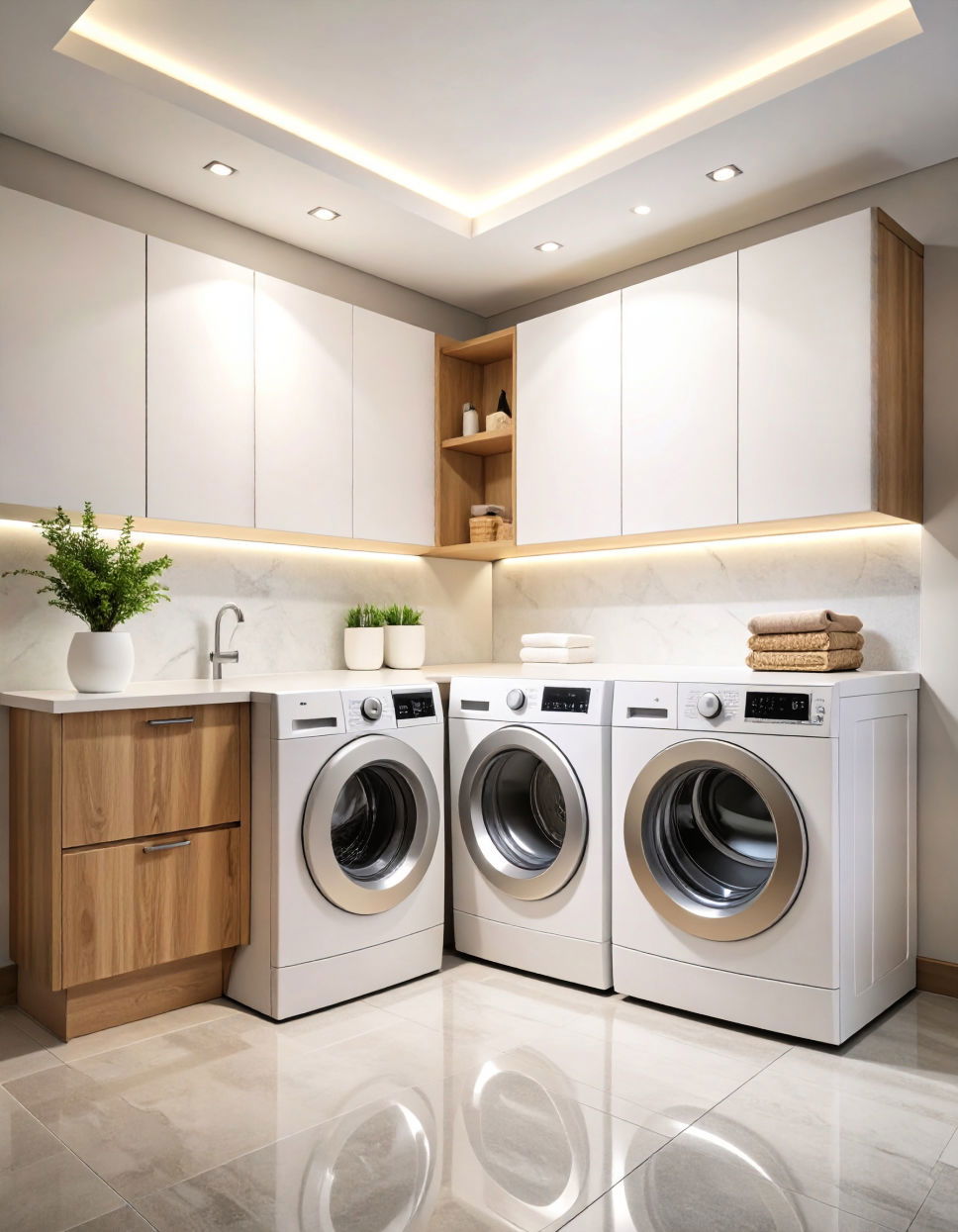Stackable Laundry with Recessed Lighting
