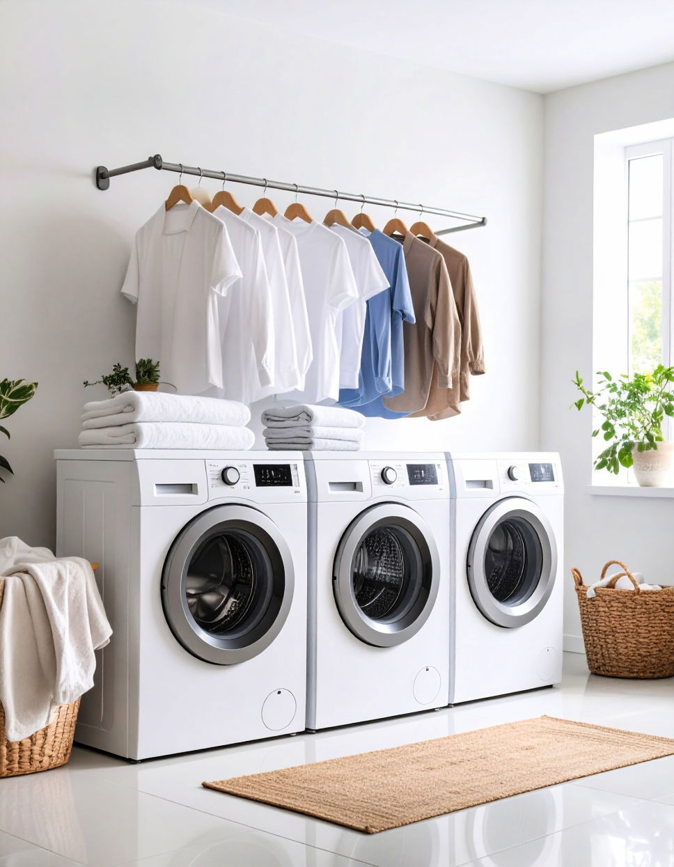 Stackable Laundry with a Hanging Rod